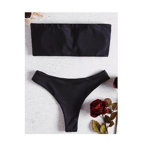 ZAFUL PADDED BLACK HIGH CUT BANDEAU BIKINI SET